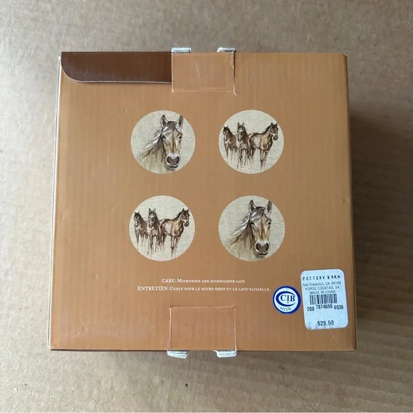 NEW Pottery Barn 6" cocktail plates, "Horse Cocktail." Equestrian. 4/box. - Picture 3 of 9